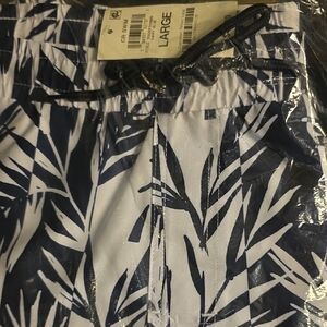 Club Room Navy and White Leaf Print Swim Shorts